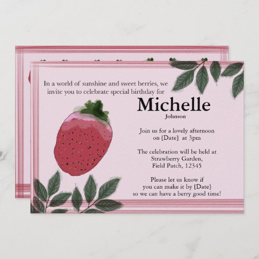 ザウォーターカラーストロベリーフィールドパーティの招待状 招待状 (正面/裏面)