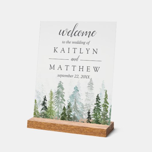 ザウォーターカラーパインツリーフォレストズコレク結婚ション アクリルサイン (傾斜)
