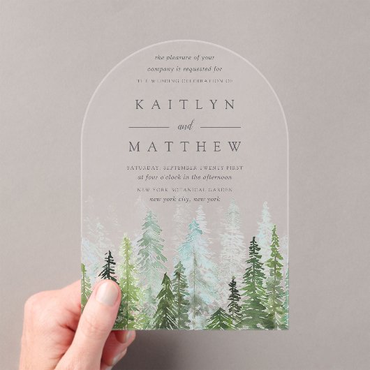 ザウォーターカラーパインツリーフォレストズコレク結婚ション アクリル招待状 (インサイチュ (ポータブル))