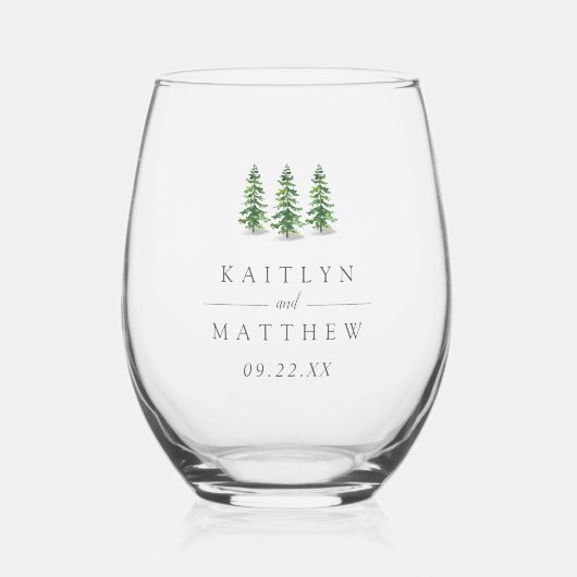 ザウォーターカラーパインツリーフォレストズコレク結婚ション ステムなしワイングラス (正面)