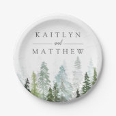ザウォーターカラーパインツリーフォレストズコレク結婚ション ペーパープレート (正面)