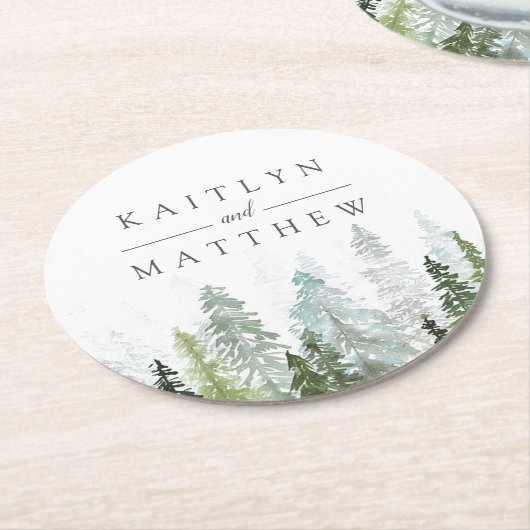 ザウォーターカラーパインツリーフォレストズコレク結婚ション ラウンドペーパーコースター (アングル)