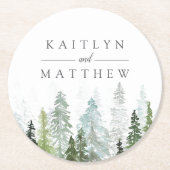 ザウォーターカラーパインツリーフォレストズコレク結婚ション ラウンドペーパーコースター (正面)