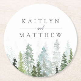 ザウォーターカラーパインツリーフォレストズコレク結婚ション ラウンドペーパーコースター
