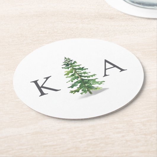 ザウォーターカラーパインツリーフォレストズコレク結婚ション ラウンドペーパーコースター (アングル)