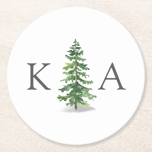 ザウォーターカラーパインツリーフォレストズコレク結婚ション ラウンドペーパーコースター (正面)