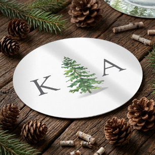 ザウォーターカラーパインツリーフォレストズコレク結婚ション ラウンドペーパーコースター