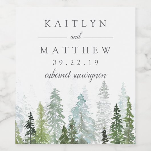 ザウォーターカラーパインツリーフォレストズコレク結婚ション ワインラベル (シングルラベル)