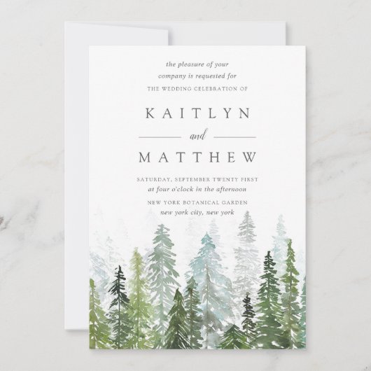 ザウォーターカラーパインツリーフォレストズコレク結婚ション 招待状 (正面)