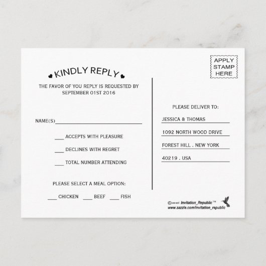 ザウォーターカラービーチ結婚式コレクション – RSVP インビテーションポストカード (裏面)