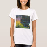 ザウォーターリリー – Setting Sun, Claude Monet, 1916 Tシャツ<br><div class="desc">オスカー・クロード・モネ（1840年11月14日–1926年12月5日）フランスのは画家で、印象派の創始者であフランスのり、特に自然の前に起こった自分の認識の哲学の中で最も一貫性のある多産の開業医であ絵画る。「印象主義」という用語は、1874年にモネとその仲間がパリサロンの代替として開催した個展の最初に展示された彼のインプレッション絵画、ソレイルレバント（インプレッション、日の出）のタイトルに由来する。モネは田舎を記録するという野心を抱フランスのき、光の変化や季節の移り変わりを捉えるために絵画、同じシーンの手法を何度も採用した。1883年からジュヴェルニーに住み、家や財産を購入し、彼の知る作品の主題となるユリの池を含む広大な造園プロジェクトを始め最高のた。1899年絵画に睡蓮を始め、橋を中心とした縦向きの風景を最初に始め日本の、その後、20年間の生涯を通じて彼を描き続ける大規模な絵画シリーズを制作した。引用文：ウィキペディア</div>