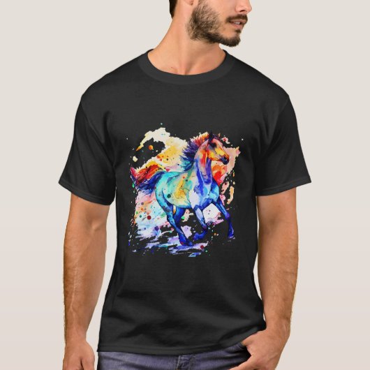 ザウマの水色の手色彩の鮮やか馬 Tシャツ (正面)