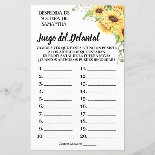 ザエプロンブライダルシャワーゲーム英語スペインの (裏面)