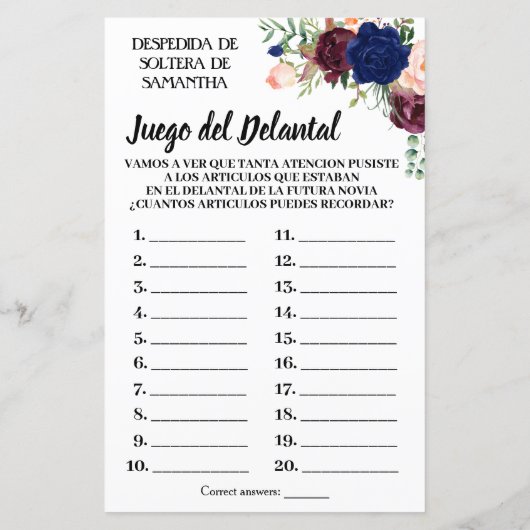 ザエプロンブライダルシャワーゲーム英語スペインの (裏面)