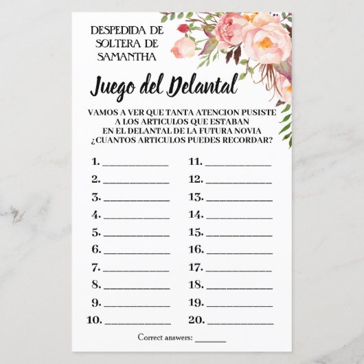 ザエプロンブライダルシャワーゲーム英語スペインの (裏面)