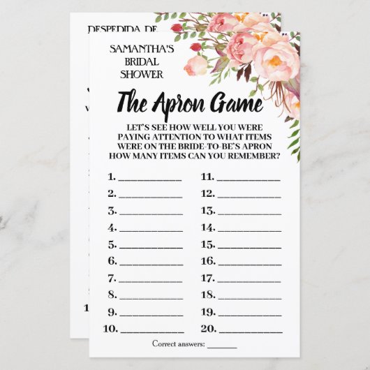 ザエプロンブライダルシャワーゲーム英語スペインの (正面/裏面)