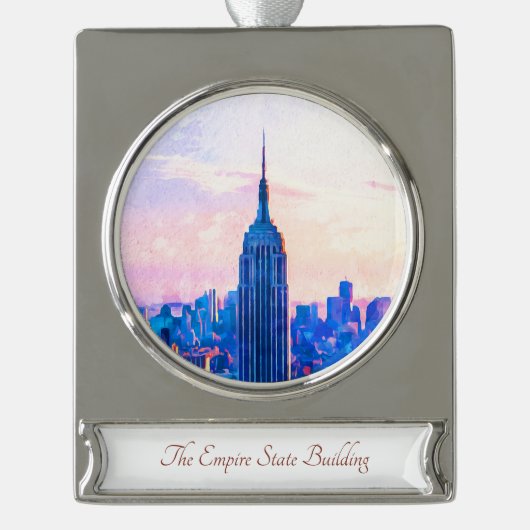 ザエンパイアステート建物ウォーターカラーオーナメント シルバープレートバナーオーナメント (正面)