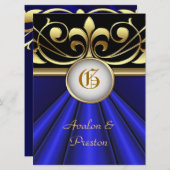 ザカウントブルーシルク金ゴールドクラウン招待状 招待状 (正面/裏面)