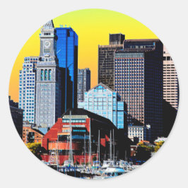 ザカスタムハウスボストンUSAポスターカード ラウンドシール