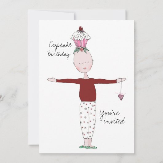 ザカップケーキ誕生日招待状テンプレート 招待状 (正面)