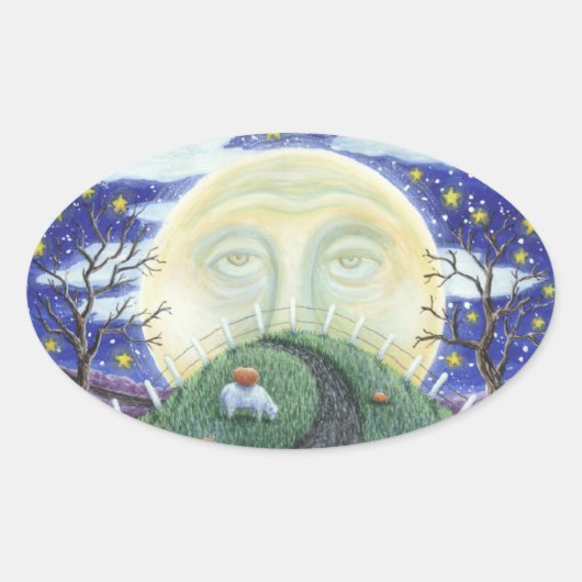 ザカボチャ男、フォークアートハロウィーンスティッカーオーバル 楕円形シール (正面)