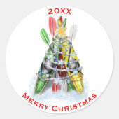 ザカヤックのクリスマスツリーパーソナライズされた ラウンドシール (正面)