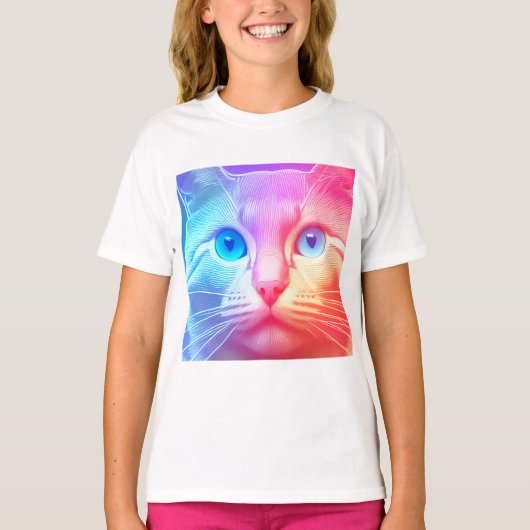 ザカラフルレインボー子猫Tシャツ Tシャツ (正面)