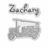ザカリーの名前に消防車がついたデザイン シール (正面)