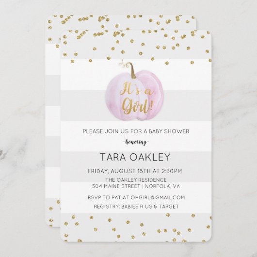 ザガールカボチャグリッターベビーシャワー招待状 招待状 (正面/裏面)