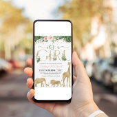 ザガールサファリ金ゴールドベビーシャワー 招待状