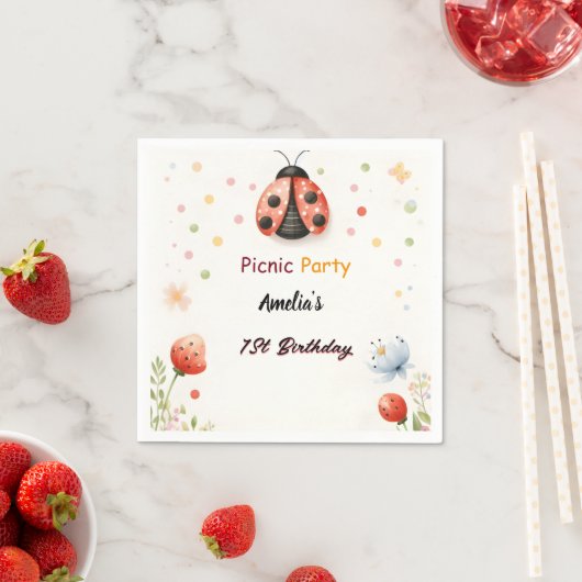 ザガールズラブバグピクニック水玉模様1st誕生日 スタンダードカクテルナプキン (インサイチュ)