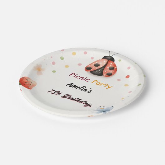 ザガールズラブバグピクニック水玉模様1st誕生日 ペーパープレート (アングル)
