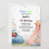 ザガールズラブバグピクニック水玉模様1st誕生日 招待状 (正面)