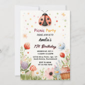 ザガールズラブバグピクニック水玉模様1st誕生日 招待状 (正面)