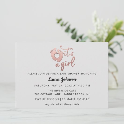 ザガール新生児バラグレーパステルハート足 招待状 (スタンド正面)