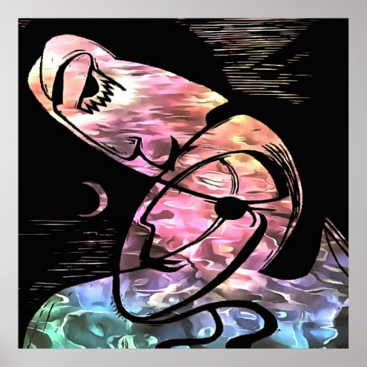 ザキスバイムーンライトアンド海抽象芸術アート ポスター (正面)