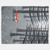 ザキツネと森のオンブレの風景 フリースブランケット (正面(横))