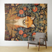 ザキツネと赤い花アールヌーボースタイル タペストリー (インサイチュ(横))