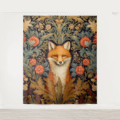 ザキツネと赤い花アールヌーボースタイル タペストリー (正面)