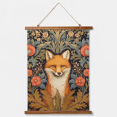 ザキツネと赤い花アールヌーボースタイル 吊り下げ型タペストリー (正面)