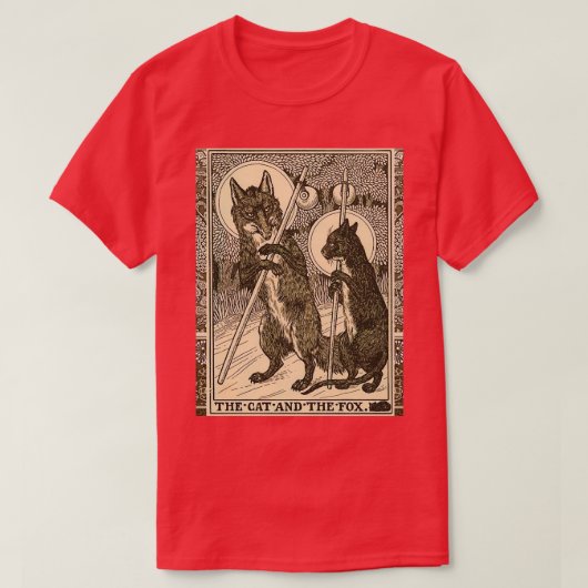 ザキャットとキツネ森林動物白黒フロフ Tシャツ (デザイン正面)