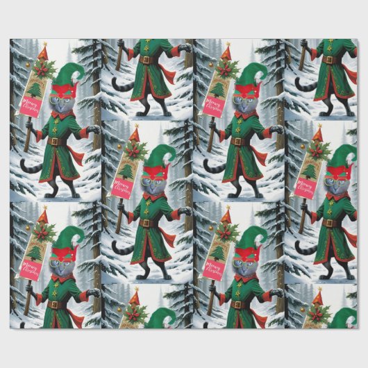 ザキャットフォレスト小妖精や小人メリークリスマスラッピング紙 ラッピングペーパー (フラット)