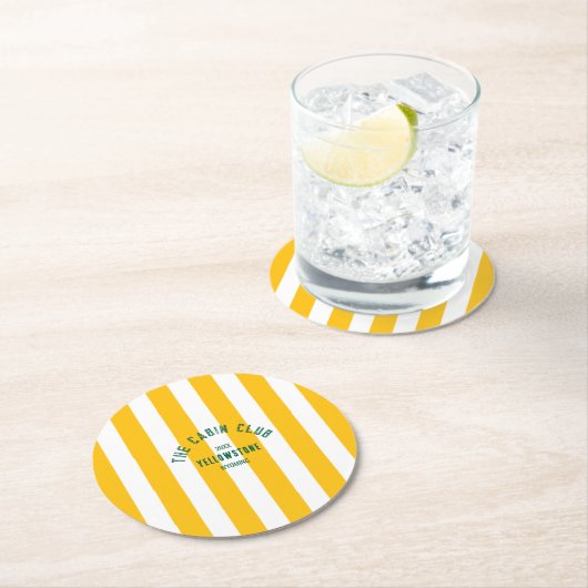 ザキャビンクラブカスタムホテルクレストイエローパークストライプ ラウンドペーパーコースター (インサイチュ)