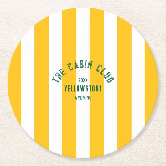 ザキャビンクラブカスタムホテルクレストイエローパークストライプ ラウンドペーパーコースター (正面)