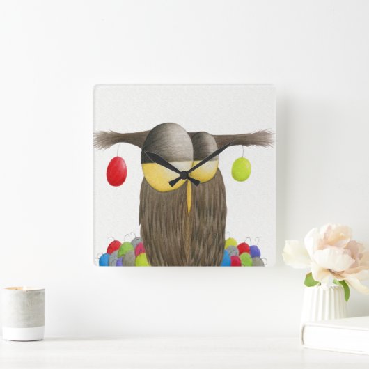 ザキュートホリデーフクロウイラストレーション スクエア壁時計 (ホーム)