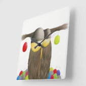 ザキュートホリデーフクロウイラストレーション スクエア壁時計 (傾斜)