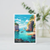 ザキントスギリシャヴィンテージトラベルイラストレーション ポストカード (スタンド正面)