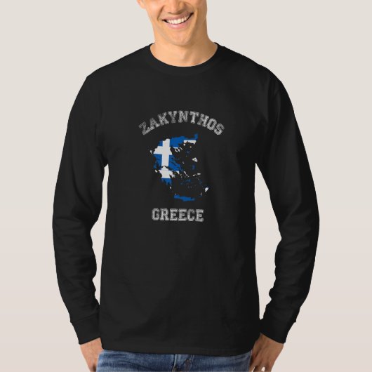 ザキントス島 ギリシャ クラシック ギリシャ 国旗 地図 Tシャツ (正面)