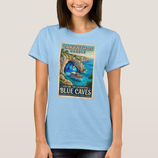 ザキントス島 ギリシャ レトロ 旅行ポスター – 探索へ Tシャツ (正面)