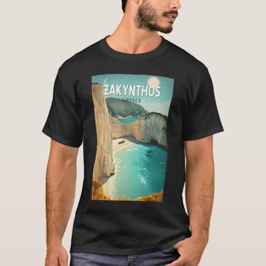 ザキントス ギリシャ イラスト 旅行 アート ヴィンテージ Tシャツ (正面)